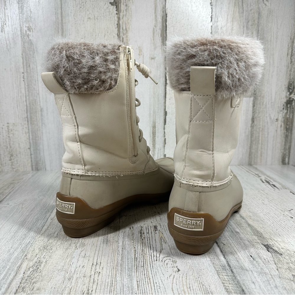 Sperry Syren Tall Fur White Lace Up Winter Ankle Boots - Picture 5 of 12